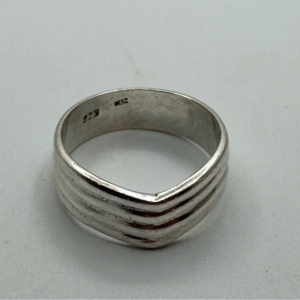 Sterling Silver Wide Band Ring Size 7.5 Modern Layered Design